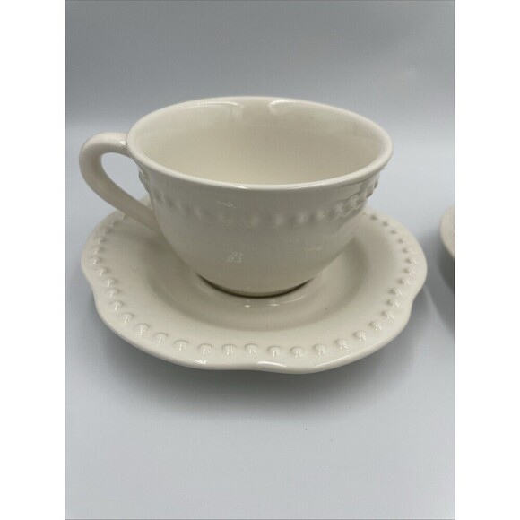 Pottery Barn Emma Beaded Ivory Colored Cup & Saucer Gifts Replacements S… - Picture 2 of 5
